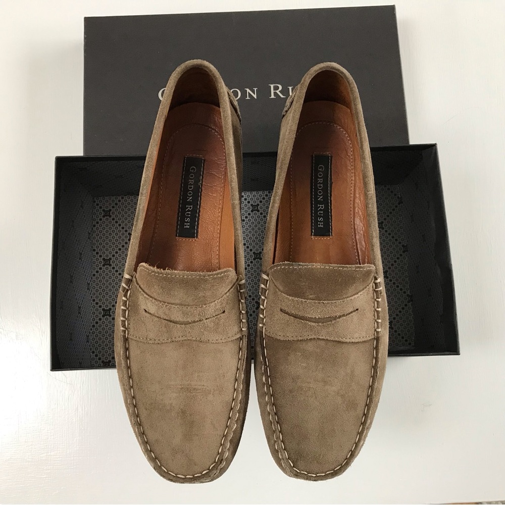 Gordon Rush Men's Taupe Suede Penny Loafers — Slip-On Comfort